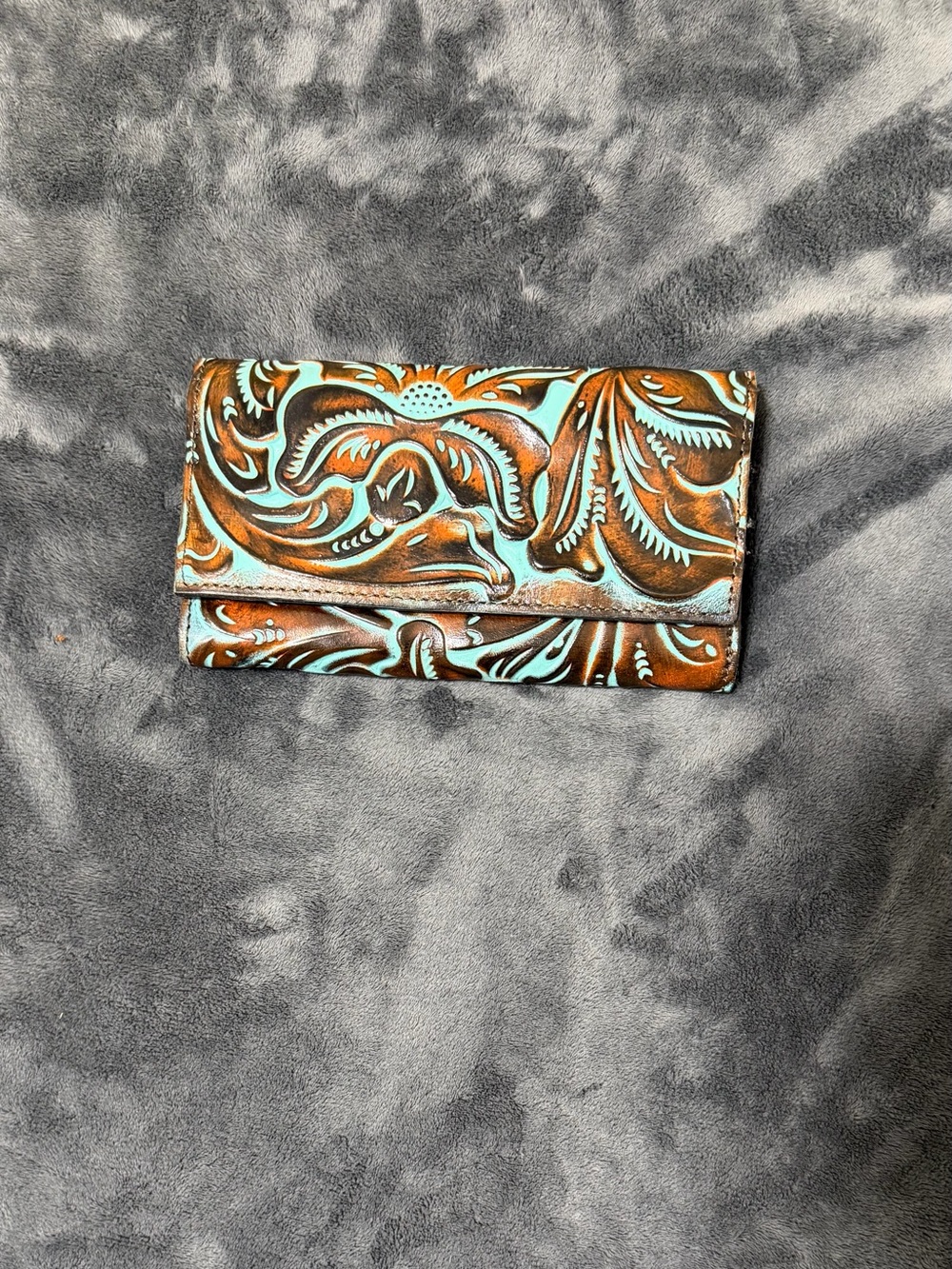 Patricia Nash Turquoise Tooled Floral Leather Wallet Western Cowgirl